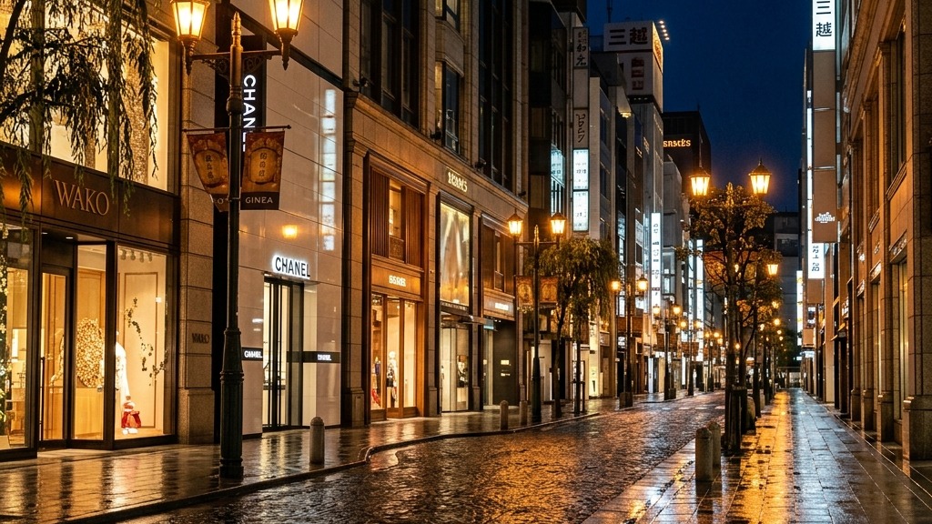 銀座のレストラン街の夕景