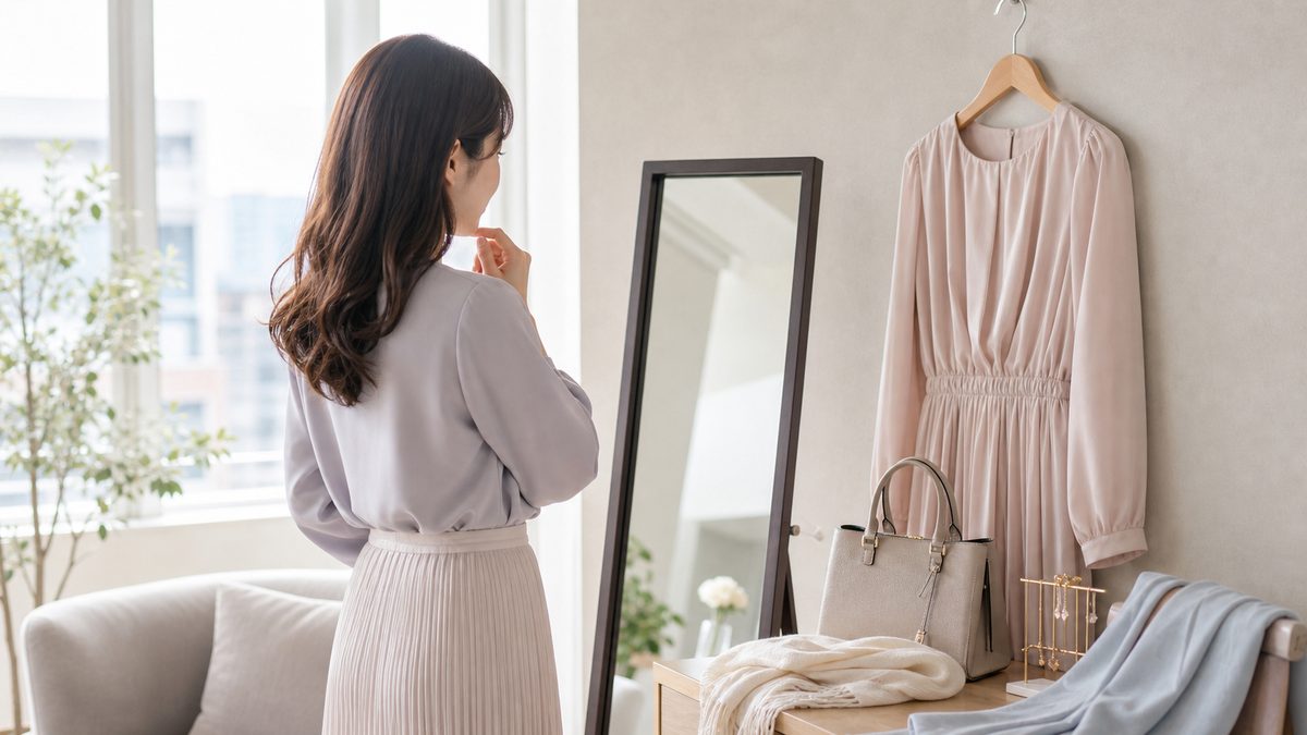 パーティーパーティー写真審査に通る服装を整える30代女性のイメージ